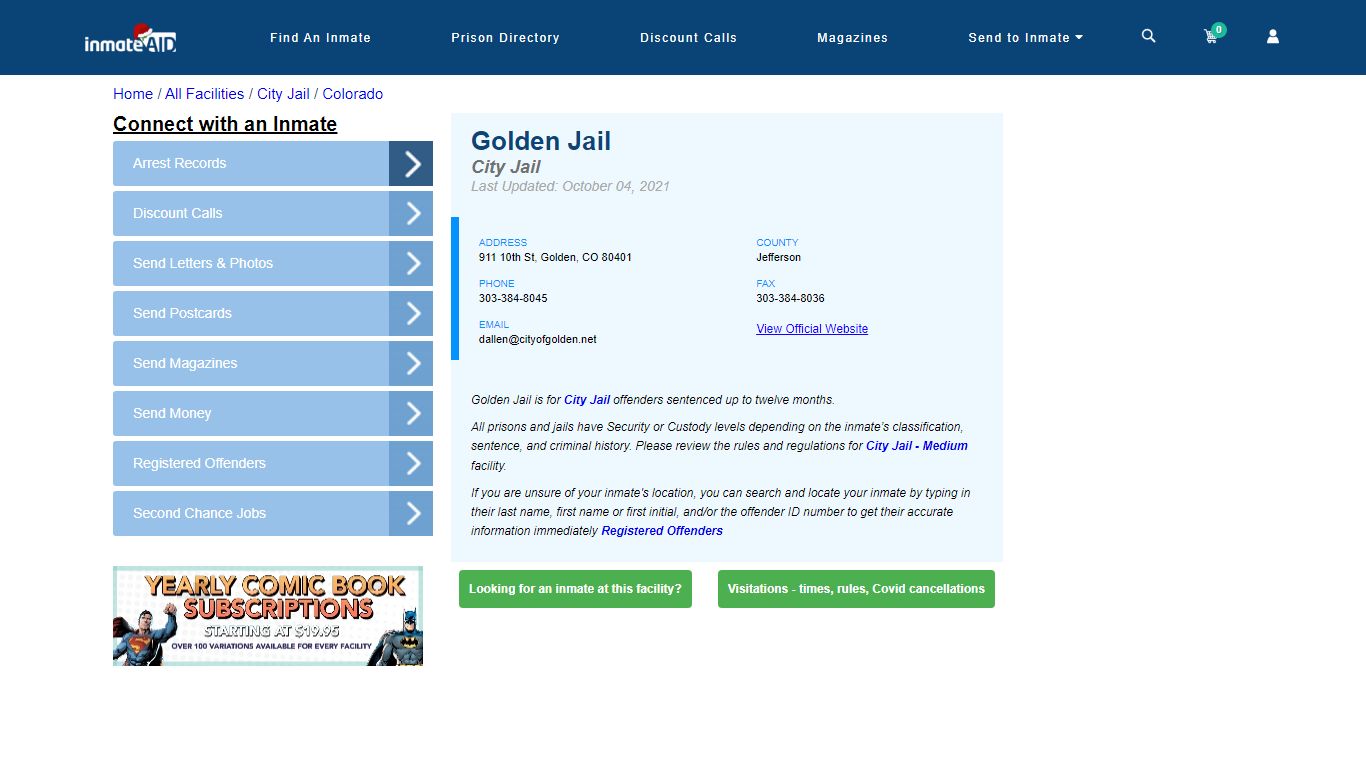 Golden Jail | Inmate Locator